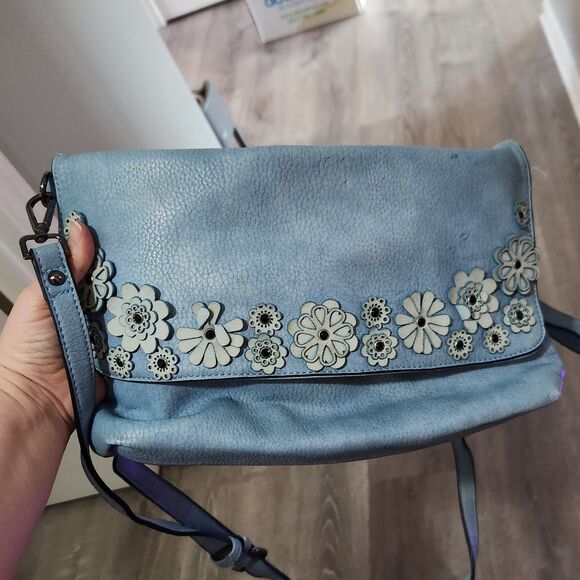 Moda Luxe Handbags - Blue Moda Luxe Crossbody/shoulder/Wristlet Purse Faux Leather W/Floral Applique